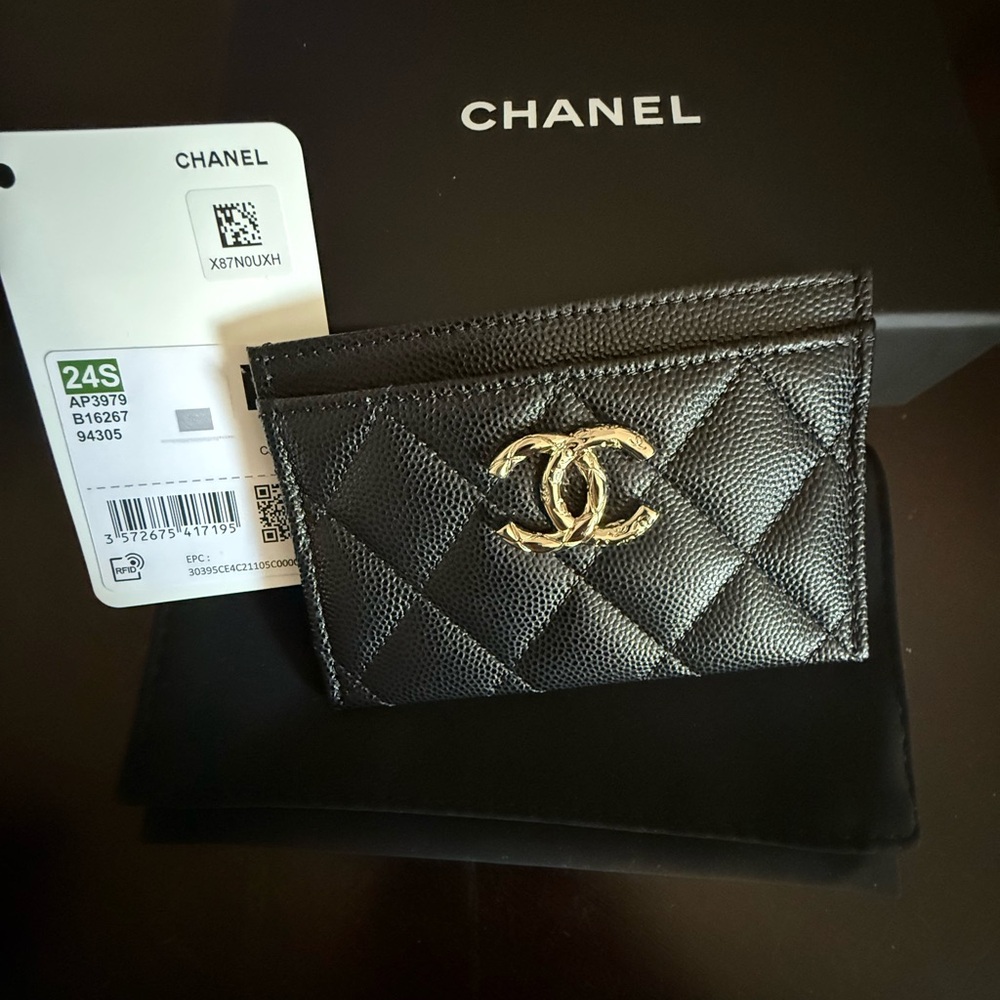 Chanel Quilted Caviar Black Card Wallet